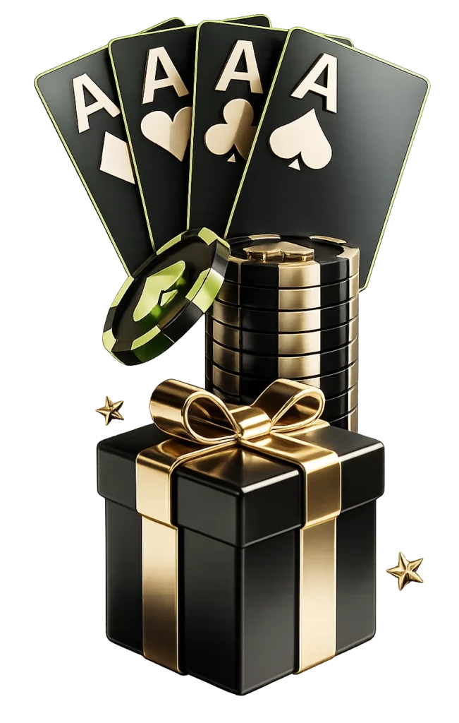 JB.COM ace cards with poker chips and gift box representing casino bonuses and winning rewards
