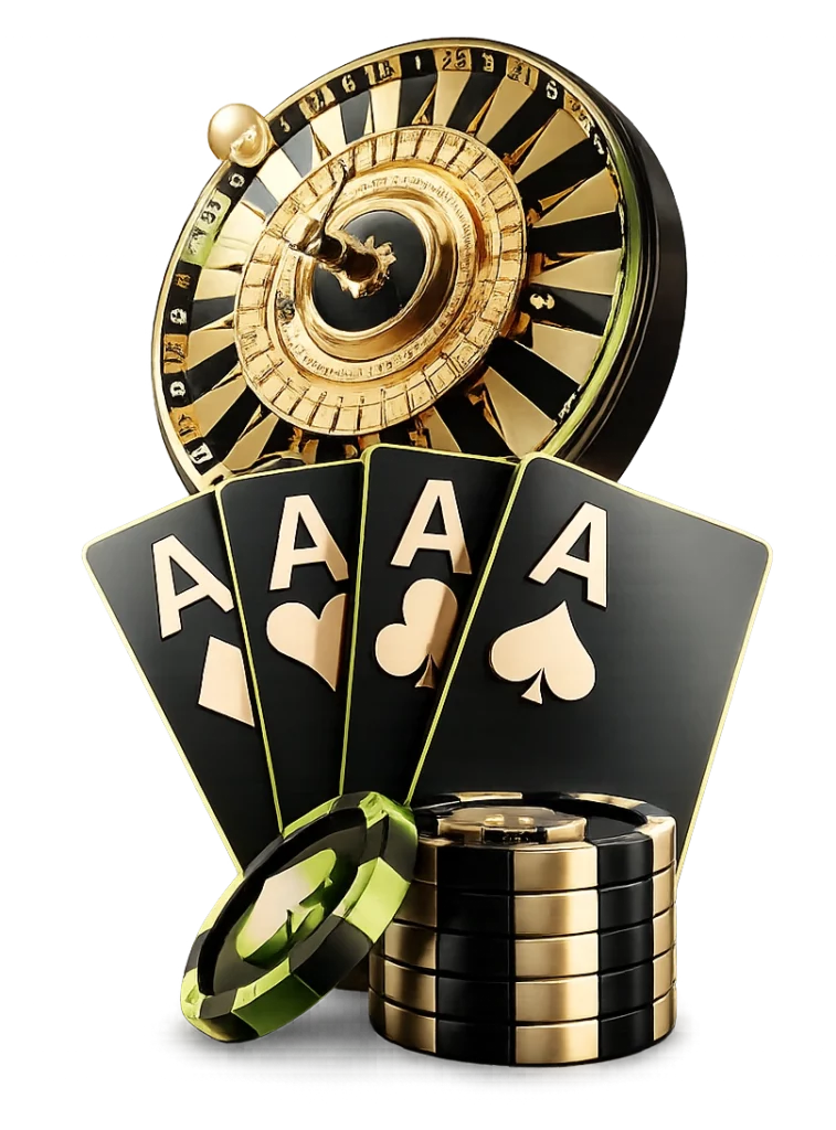 JB.COM roulette wheel with ace cards and poker chips representing classic online casino games