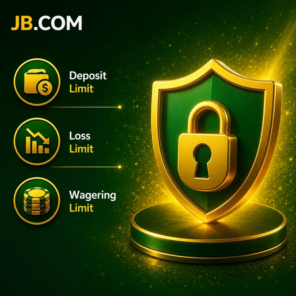 JB.COM deposit loss and wagering limits concept with secure shield and lock in green casino style